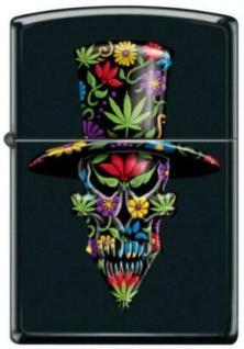  Zippo Skull With Flowers and Cannabis Leaves 4362 lighter