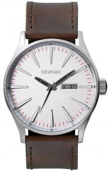  Nixon Sentry Leather Silver Brown A105 1113 watch