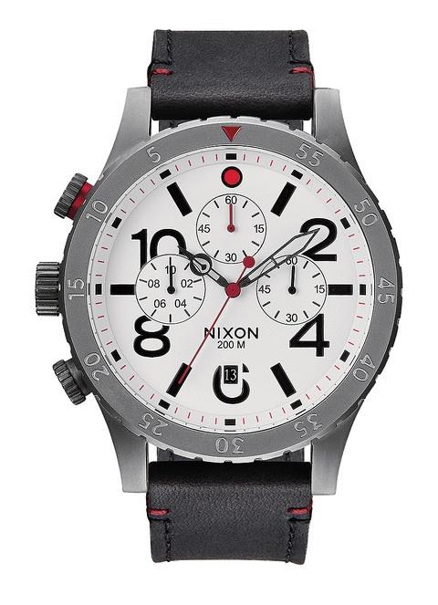  Nixon 48-20 Chrono Leather Gunmetal/White A363 486 watch