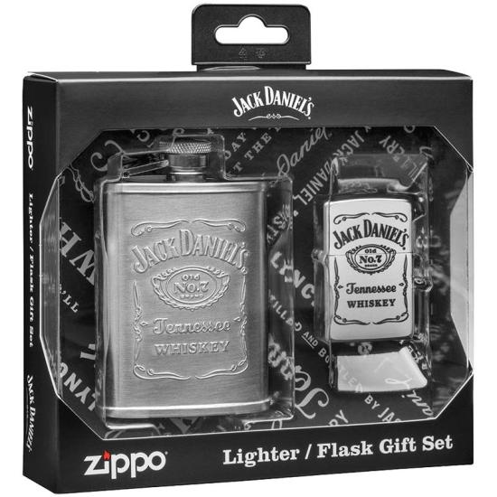  Zippo Jack Daniels Satin Chrome and Flask Gift Set 49080 lighter